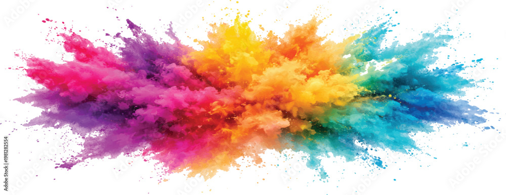 Fototapeta premium Colorful powder explosion vibrant Holi festival splash abstract background for graphic design and creative projects