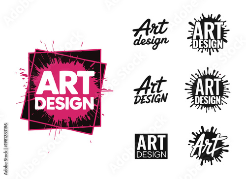 Art design logo set with ink splashes and paint splatter elements for creative branding and labels