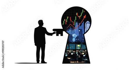 businessman unlocking stock market graph
