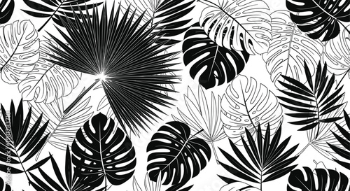 Elegant tropical leaves seamless pattern a black and white botanical design for wallpapers textiles and backgrounds