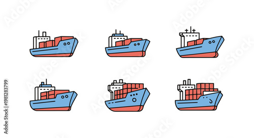 Freight Cargo Ship Line art abstract illustration vector