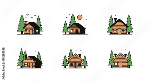 Forest Cabin Line art vector minimal decorative abstract