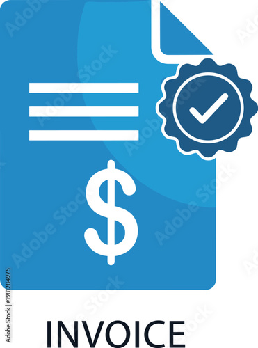 Invoice document with dollar sign and approved check mark icon for payment confirmation.