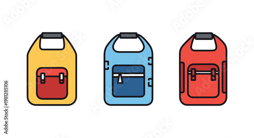 Dry bag Line art vector set modern color shapes illustration