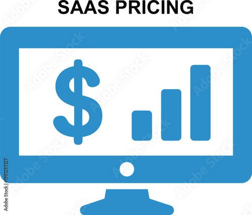SaaS pricing dashboard on computer screen showing financial graph and dollar sign for revenue analytics and business growth.