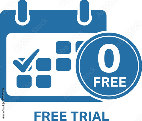 Calendar icon with check mark and free trial badge for subscription marketing software on transparent background concept.