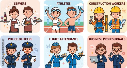 Charming animated characters in colorful outfits and hats celebrating a festive occasion Vector