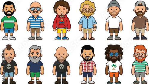 Diverse cartoon characters in stylized pixel art outfits Vector