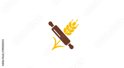 Minimalist Bakery Logo Featuring Rolling Pin and Wheat Stalk for Culinary Branding Design