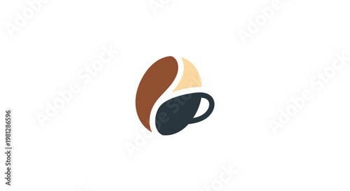 Minimalist coffee logo design: bean, cup, and graphic representation on a white background