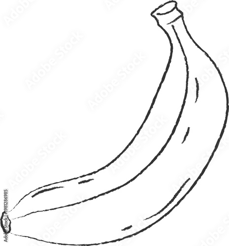 Hand-drawn black and white sketch of a single banana icon isolated on a white background