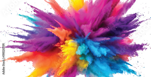 Rainbow dust powder explosion transparent PNG, isolated background. Dynamic blast eruption, vibrant colorful effect, lgbt, party, celebration, festival, color run element white background