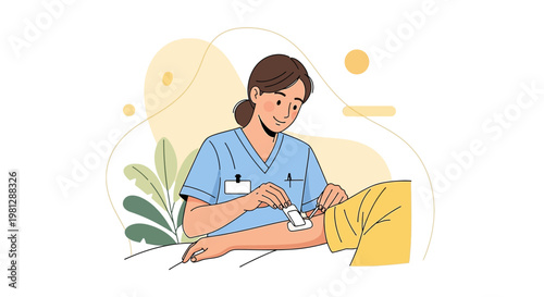 Nurse Applying Bandage to Patient's Arm After Medical Procedure
