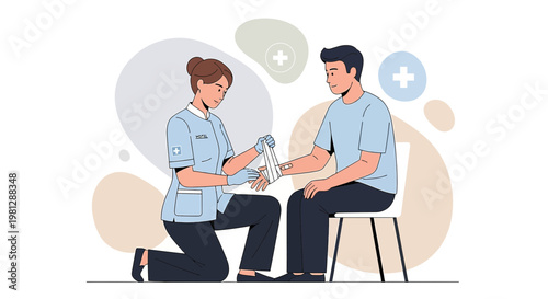 Nurse Applying Bandage to Patient's Arm After Medical Procedure