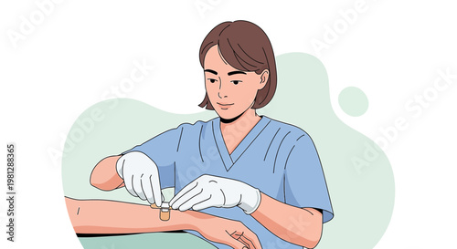 Nurse Applying Bandage to Patient's Arm After Medical Procedure