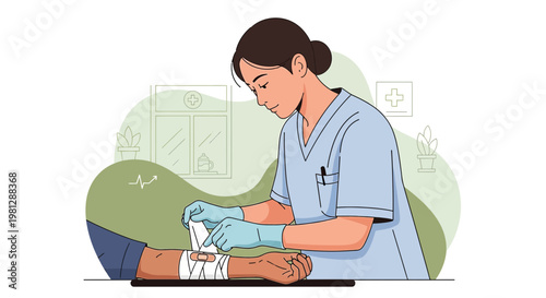 Nurse Applying Bandage to Patient's Arm After Medical Procedure