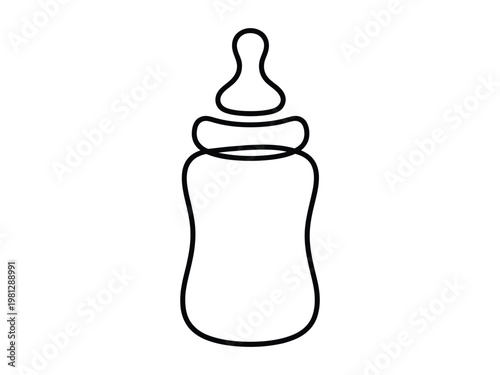 Simple and clean outline graphic of a baby feeding bottle with a nipple for infant nutrition needs