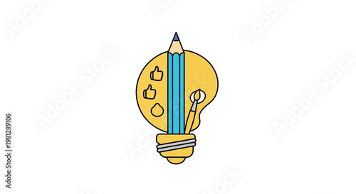 Creative concept represented as a lightbulb featuring drawing tools and social symbols