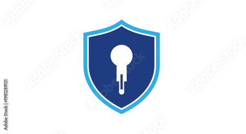 Graphic emblem of a shield with a keyhole symbol representing security and protection