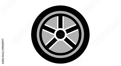 Graphic illustration of a car wheel isolated on a white background in minimalist style