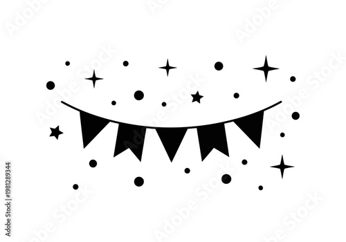 A very nice and festive looking black bunting garland silhouette with stars and dots silhouette for party decoration