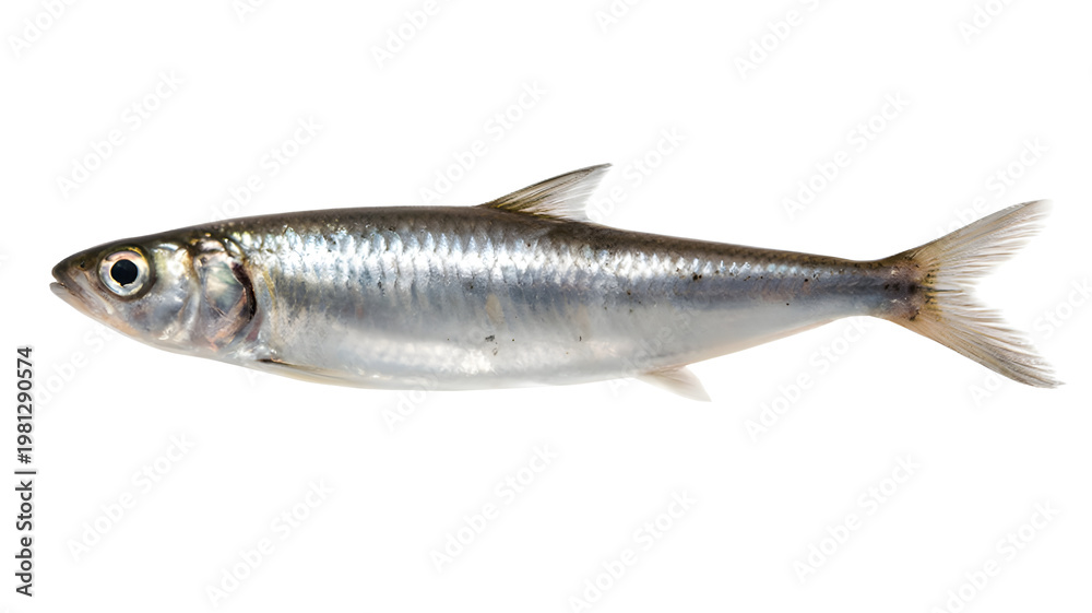 Fototapeta premium Fresh silver fish, isolated seafood, white background, raw herring