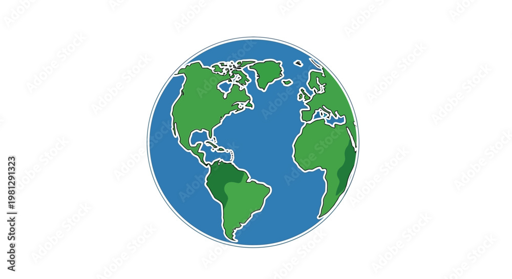 Fototapeta premium Illustrated Earth Globe Depicting Continents and Oceans Against a White Background