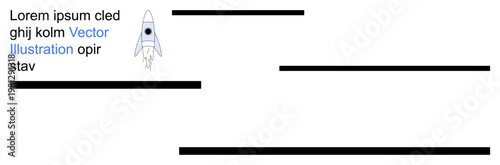 Graphic design, layout planning, storytelling tools, scientific , creative business, modern education. Rocket icon with text and lines. Graphic design and layout planning concept