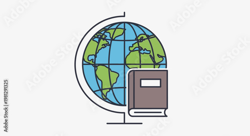 Illustrated globe and book, perfect for educational concepts or global learning