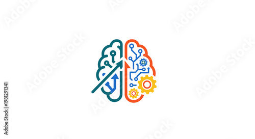 Illustration depicting digital transformation and technological evolution of the human mind