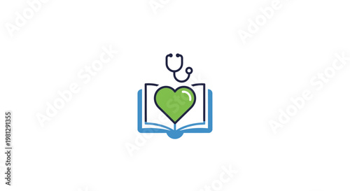 Medical Knowledge Illustrated: A Heart Symbol within an Open Book with a Stethoscope Icon