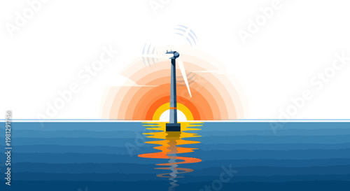 Lighthouse standing tall on calm waters at sunset