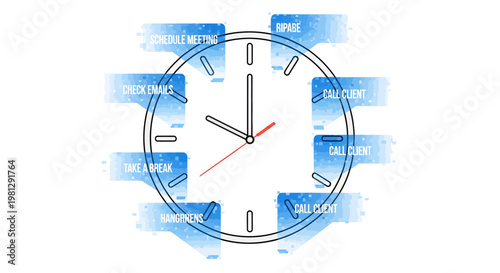 Clock with blue schedule labels around it