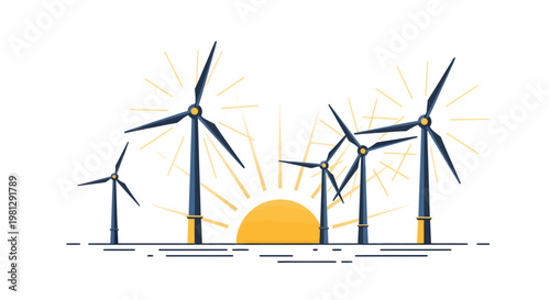 Wind turbines at sunrise renewable energy concept