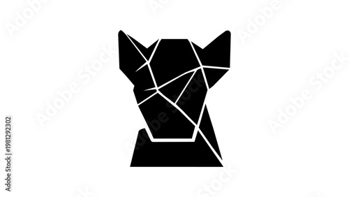 Geometric French bulldog head logo, abstract polygonal dog face silhouette, modern pet mascot for grooming or vet clinic, vector isolated on white