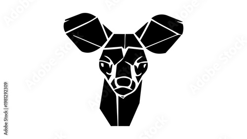 Minimalist geometric deer head logo, abstract polygonal roe deer or antelope silhouette, modern wildlife icon for branding, vector isolated on white