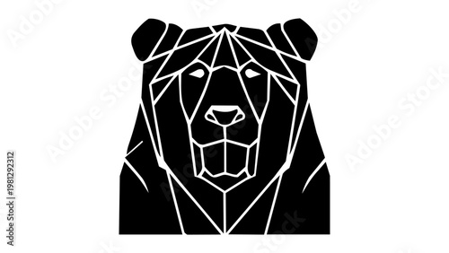 Geometric bear head logo, abstract polygonal grizzly face silhouette, powerful predator mascot vector isolated on white background