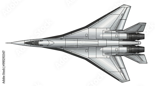 An aerial topview of a sleek isolated vector airplane showcasing modern aircraft design and aviation technology