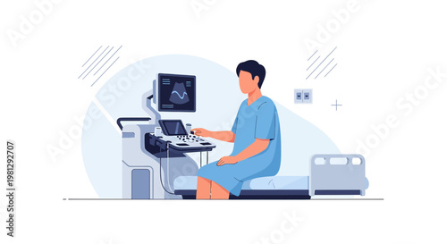 Patient Undergoing Medical Ultrasound Scan in Modern Clinic