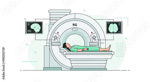 Patient undergoing MRI brain scan in a modern medical facility, diagnostic imaging technology