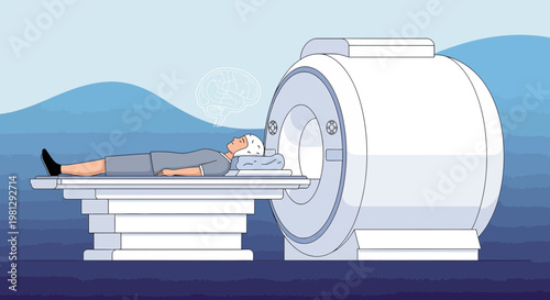 Patient undergoing MRI scan for brain imaging and medical diagnosis