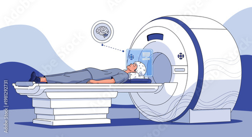 Patient undergoing MRI scan for brain imaging and medical diagnosis