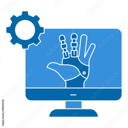 Bionics Icon with Human Hand and Gear Mechanism