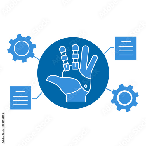 Bionics Icon with Human Hand and Gear Mechanism