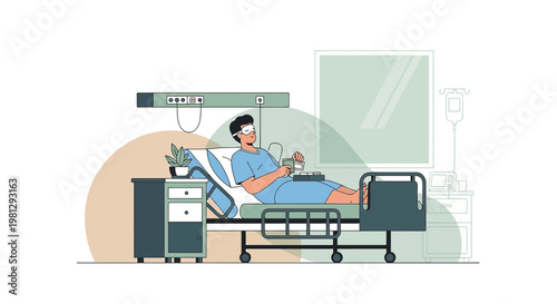 Patient recovering in hospital bed, receiving medical care and treatment