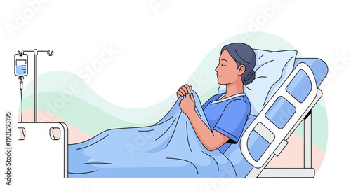 Patient resting in hospital bed with IV drip, recovering after surgery