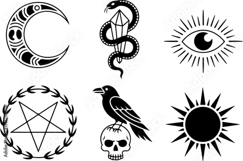 Vintage Tattoo Icon Vector Set – Skull Hat Anchor Dagger Pipe Pocket Watch Collection
