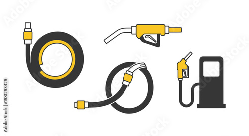 Fuel hose Line art vector set minimal illustration