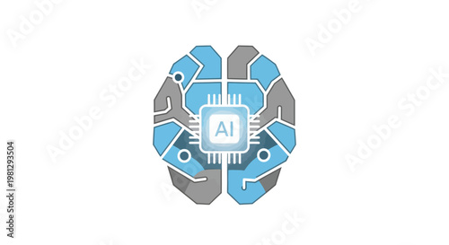 Artificial Intelligence Brain Concept: Digital Illustration of AI Circuitry and Neural Networks