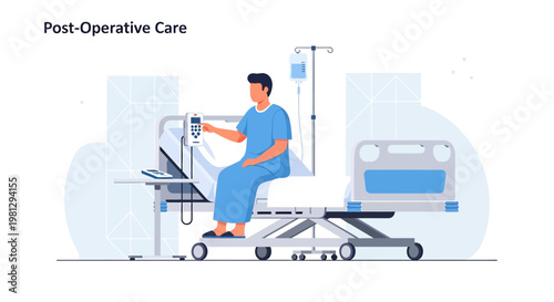 Patient Recovering in Hospital Bed with IV Drip and Monitoring Equipment - Post-Operative Care